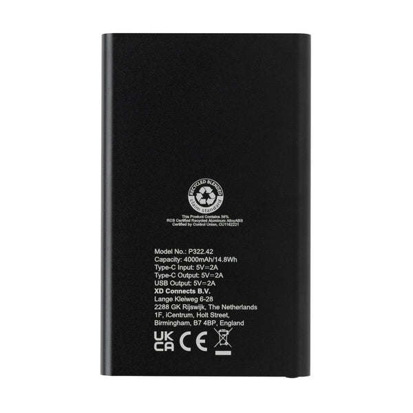 Carica l&#39;immagine nel visualizzatore di Gallery, power bank personalizzati in lega di alluminio riciclato, abs riciclato colore nero_nero 121703959 DET09
