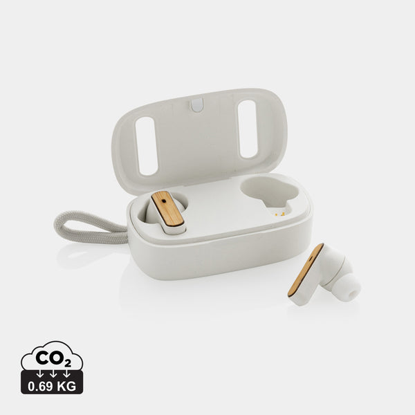 Carica l&#39;immagine nel visualizzatore di Gallery, auricolari wireless da personalizzare in abs riciclato, fsc® bambù colore bianco_bianco 121704703 DET09
